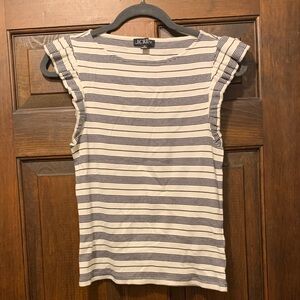J. Crew Cream and Navy Striped Ruffle Sleeve Tank